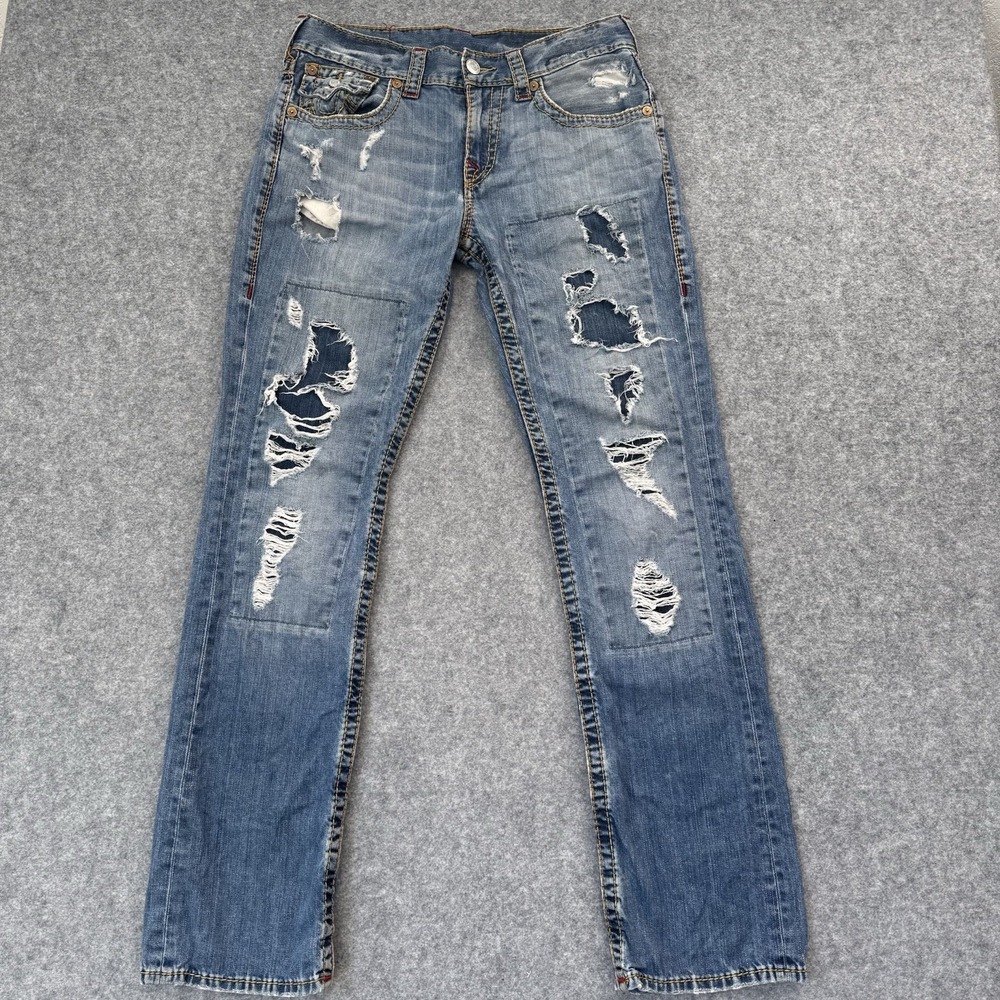 True Religion Ricky W Flap Jeans Men's 32 Relaxed Straight Distressed Made USA